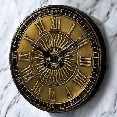 Handgefertigte Wanduhr aus Holz und Messing / 12 Zoll (30 cm) / Reines Messing