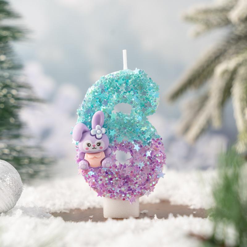 Creative Cute Cartoon Purple Bunny Digital Birthday Candle Children's Party Atmosphere Cake Decoration