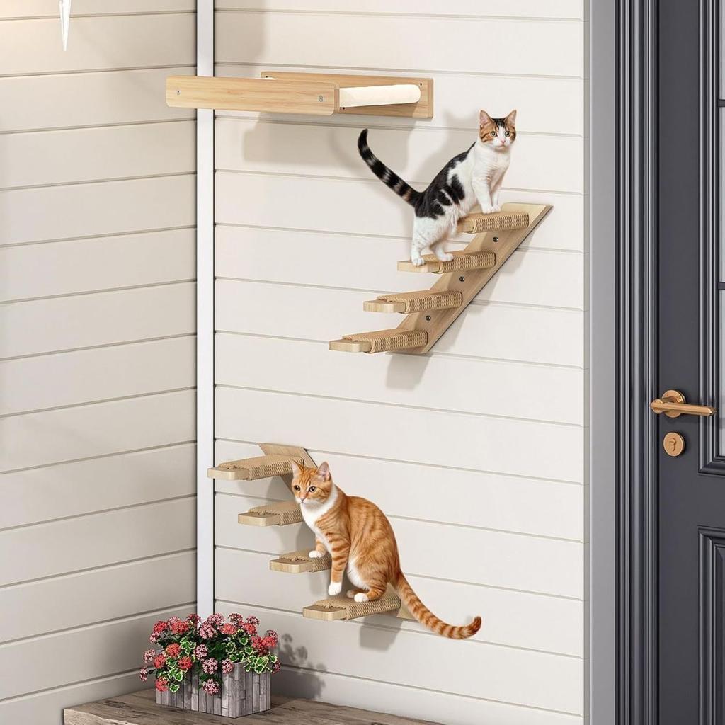 Wooden Cat Ladder Wall-mounted Multi-layer Board Wooden Frame Staircase Wall-mounted Cat Hammock