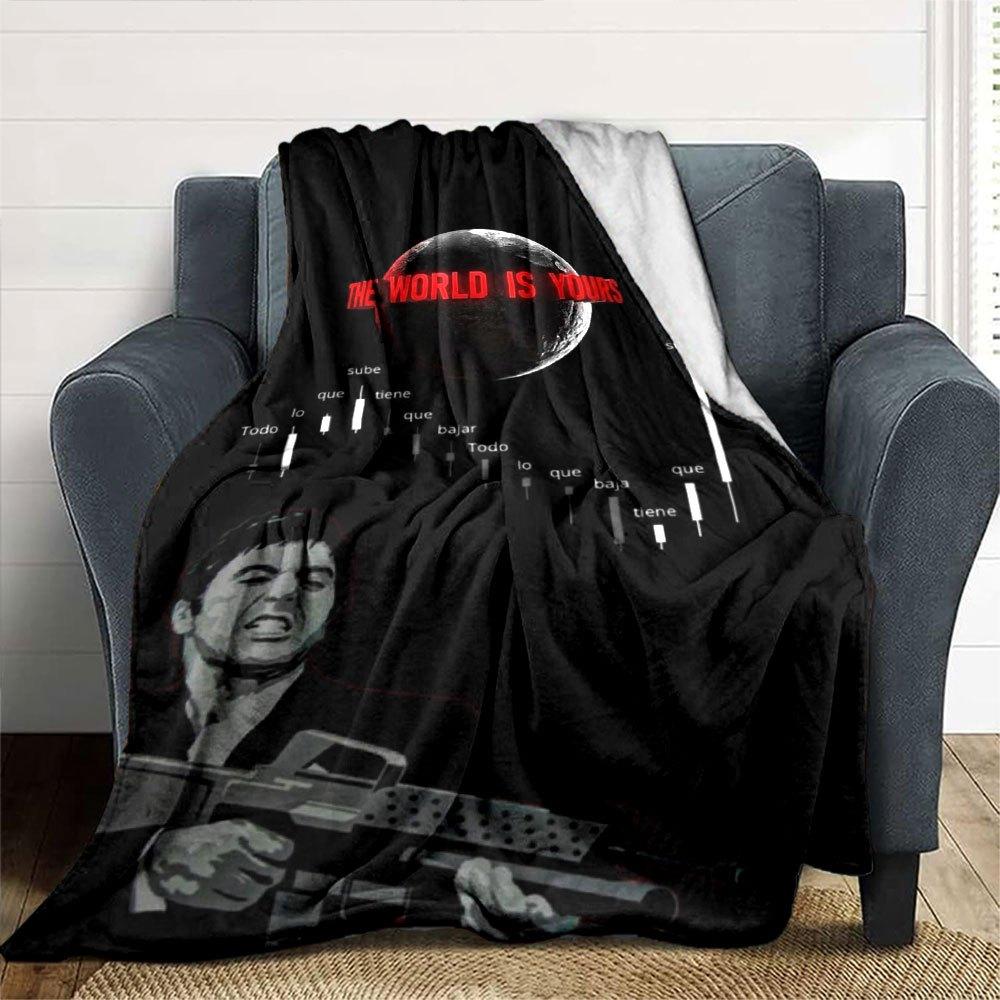 1pc Scarface-Inspired Flannel Blanket - Soft Cozy All-Season Throw for Bedroom, Sofa, Camping, Travel - Perfect Gift for Movie FansB74
