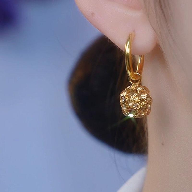 Fashion Shiny Rhinestones Ball Gold Color Small Hoop Earring for Women Girls Elegant Drop Earring Jewelry Gift