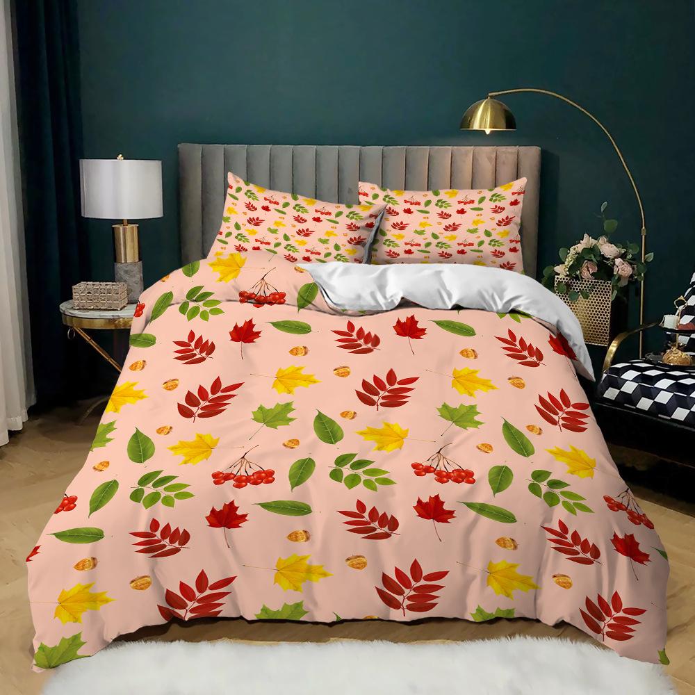 Leaf Flower Print Three-Piece Kit Quilt Cover Small And Fresh