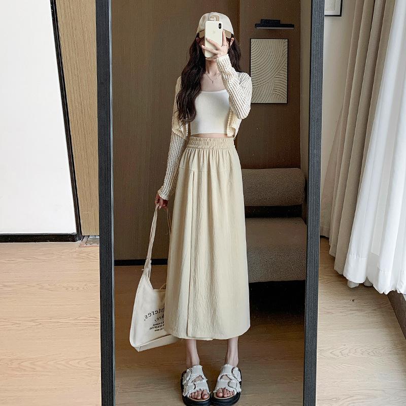 

Черная юбка-брюки с открытыми концами, женская летняя новая юбка с высокой талией и длинными рукавами, повседневные широкие брюки XL