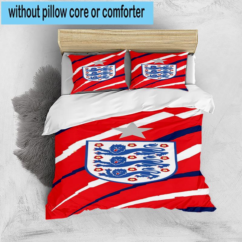 3pcs England Football Crest Printed Bedding Set Duvet Cover Closure Includes 1 Duvet Cover & 2 Pillowcases Bedding Sets Home Decor Gifts