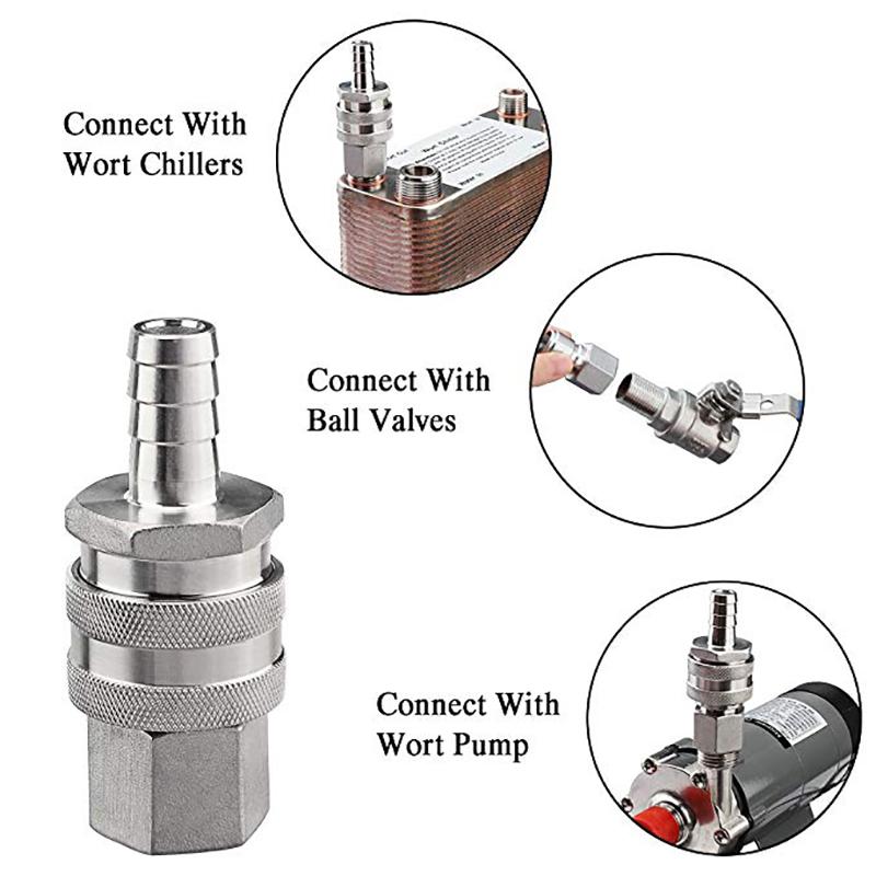 1/2"NPT Beer Quick Disconnect Set, 1/2 " Barb 304 Stainless Steel Quick Disconnect Kit Moonshine Fitting Connectors HomeBrewing