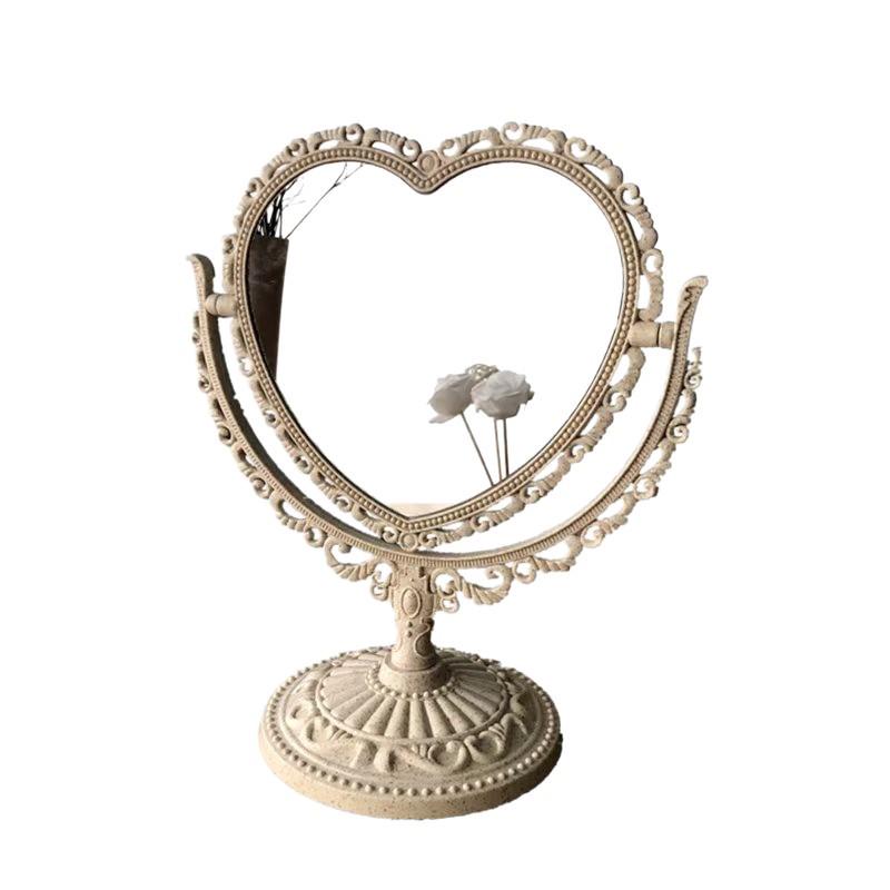 Vintage French LED Vanity Makeup Mirror - Ins Style, Round Desktop Mirror with Light