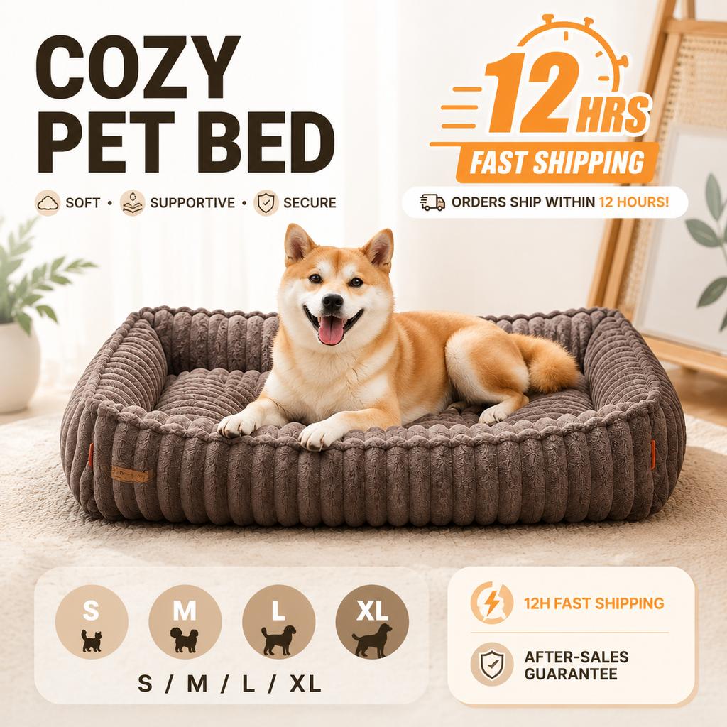 Luxury Plush Pet Bed Soft Cozy Dog Bed Cat Bed Calming Cushion Washable Anti Slip Comfortable Sleeping Sofa for Small Medium Pet