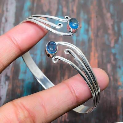 Bracelet réglable en argent Sterling 925 massif fait à la main avec topaze bleue suisse