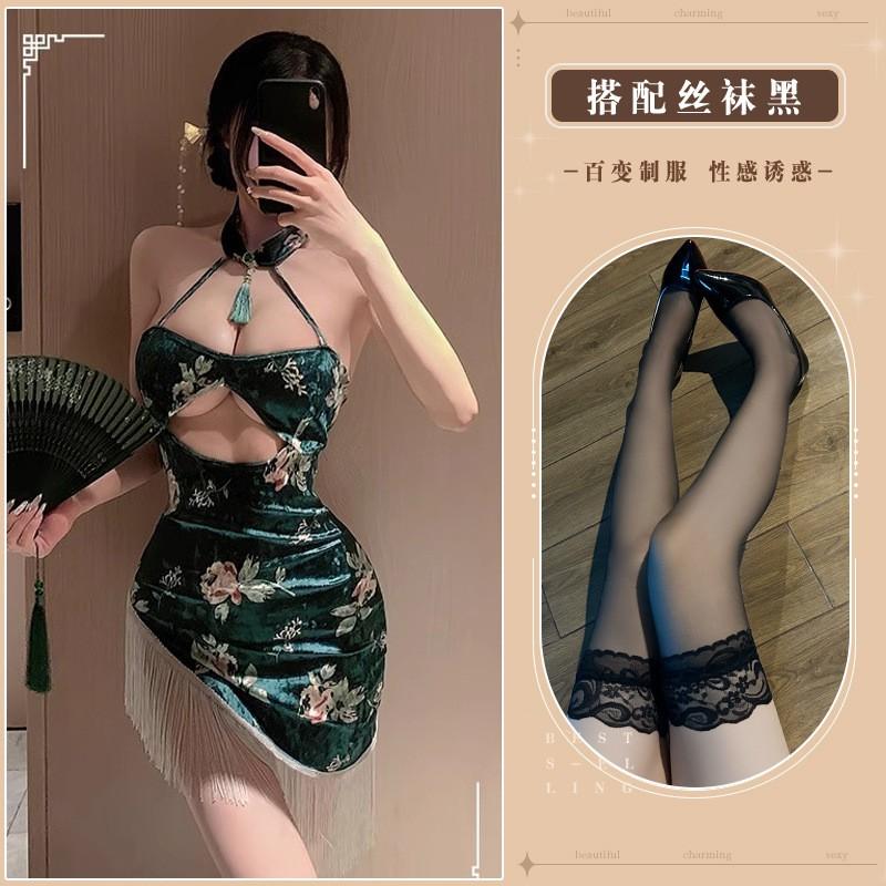 Sexy Cheongsam Lingerie Set High Slit Sleepwear Women All