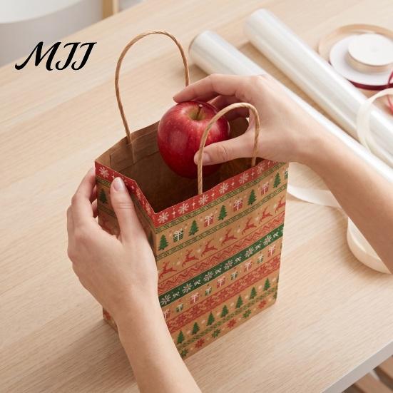 Party Favor Containers 12PCS Christmas Paper Gift Bags, Sturdy Festive Goodie Bags with Handle, Decorative Packaging for Holiday Presents And