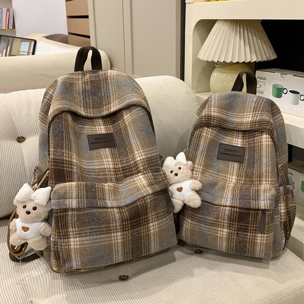 Schulranzen Rucksack weiblich Koreanische Version Herbst und Winter Neu Retro Karomuster Rucksack Japanischer Mädchenstil College-Student Literarisch und vielseitig