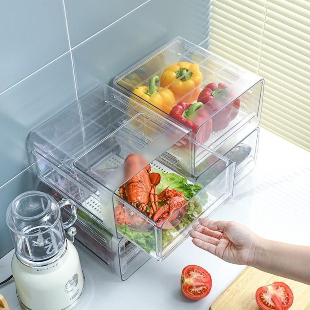 Transparent Food Storage Drawer Stackable Fresh Keeper Bin Vegetable Fridge Organizer  Fruit