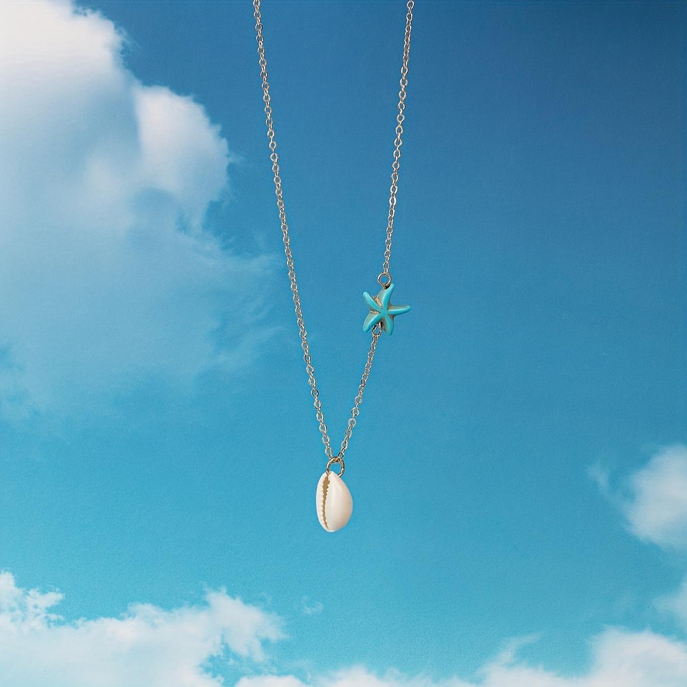 

A Fashion Pop Young Pie Vintage Ocean Wind Starfish Shell Pendant Ladies Student Girls Vacation Travel