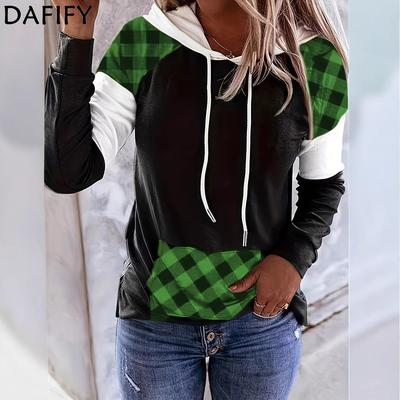Sudaderas con capucha y manga larga con estampado de cuadros informales a la moda para mujer