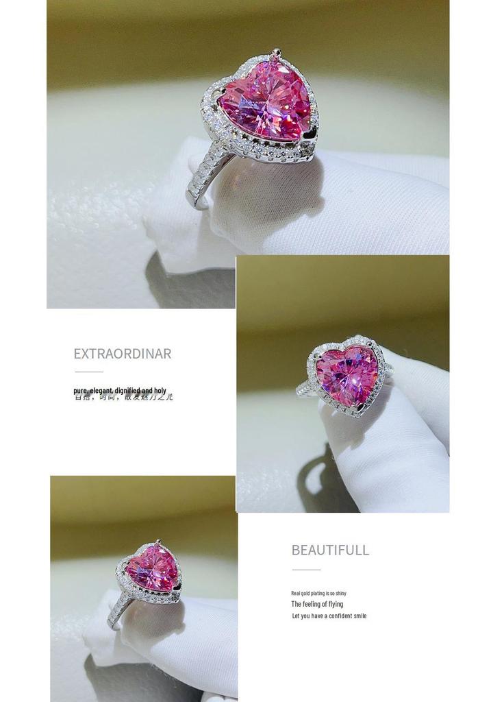 5 Carat Pink Heart Moissanite Ring - Elegant Fancy Pink Diamond, Popular European & American Fashion Series