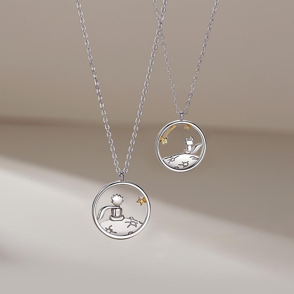 Mode Schattig Roestvrij Staal Uitgehold Rond Ring De Kleine Prins Vos Ster Koppel Ketting voor Vrouwen Mannen Sieraden Cadeaus