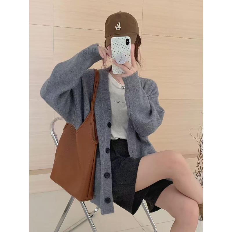 Simple style versatile sweater jacket women's autumn and winter new loose lazy style single-breasted knitted large cardigan women