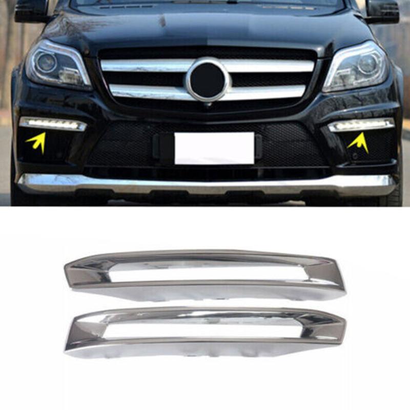 2Pcs Car Exterior Chrome Fog Lights Trim Molding A1668851774 A1668851874 for Mercedes-Benz X166 GL500 GL550 GL63 AMG 2013-2016