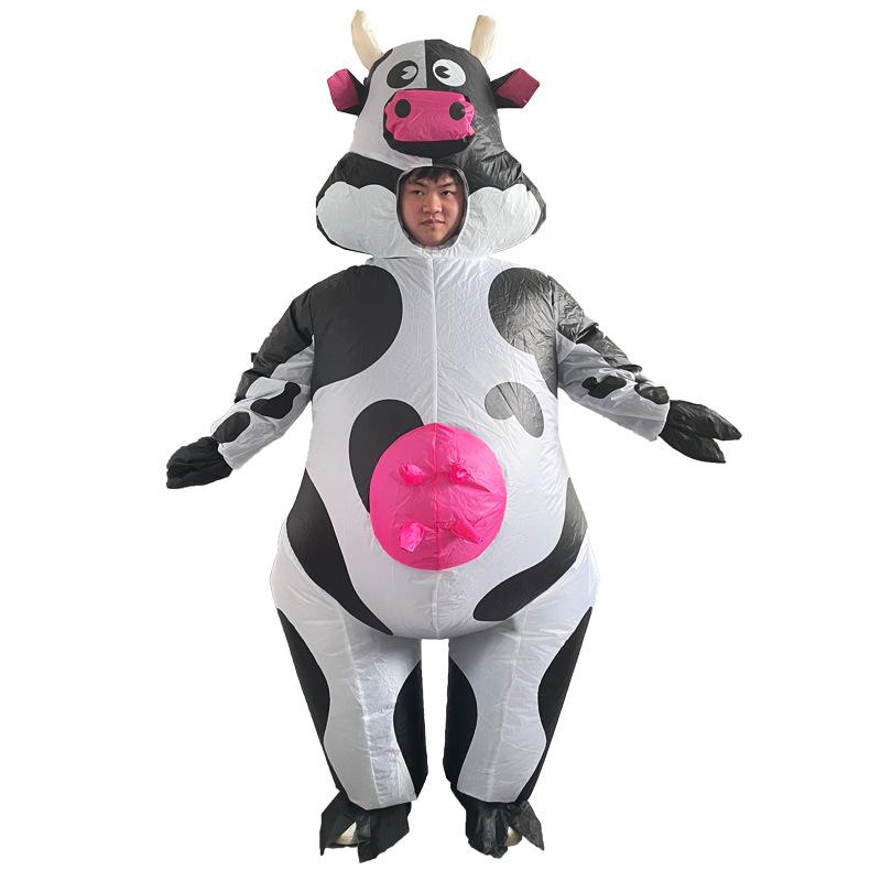 Cute Cow Inflatable Costume for Parties or Gatherings – Fun Boba Cow Walking Outfit with Makeup Props