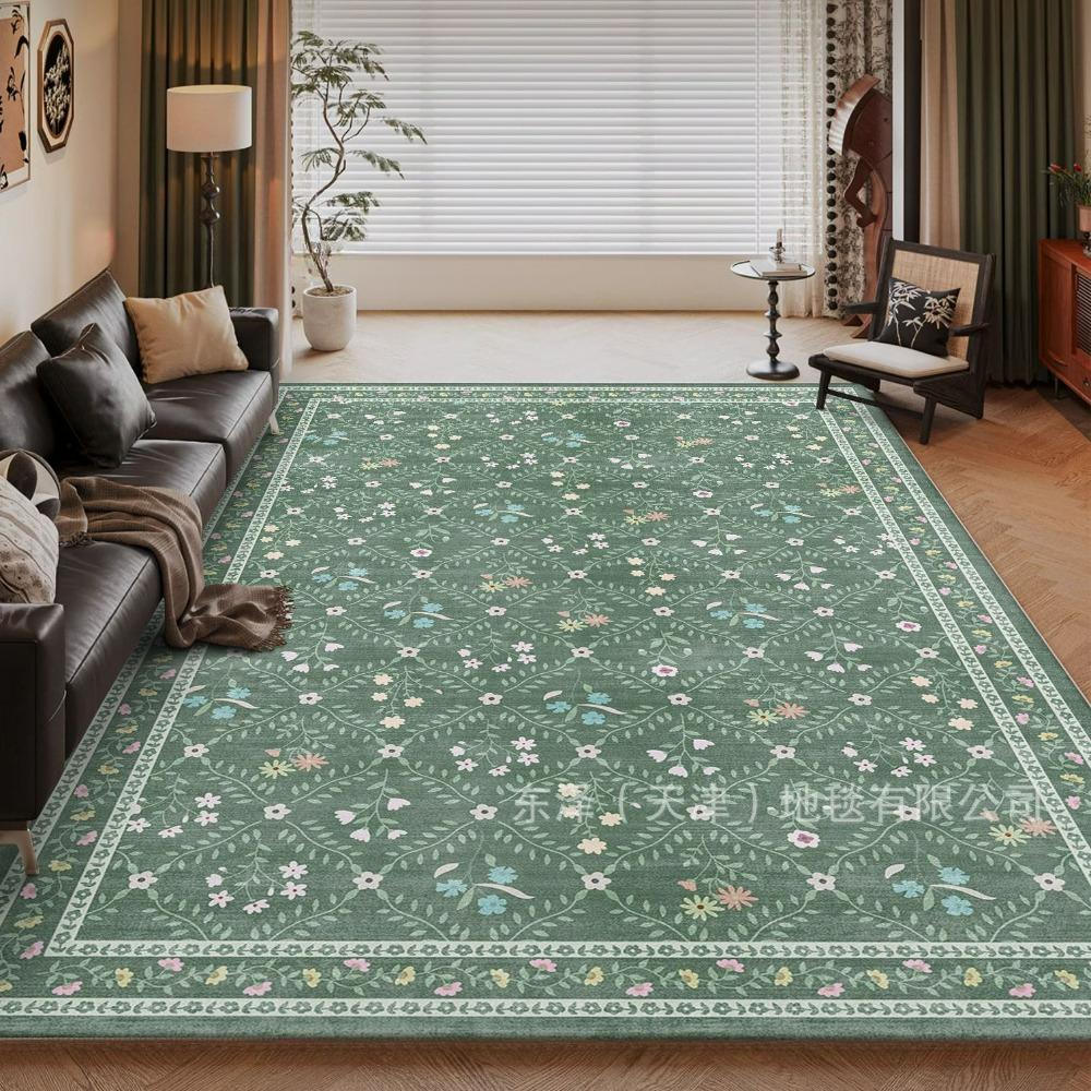 Modern Farmhouse Floral Carpet for Living Room Bedroom NonSlip Floor Mat Soft Rug Sofa Side Coffee Table Decor Natural Style