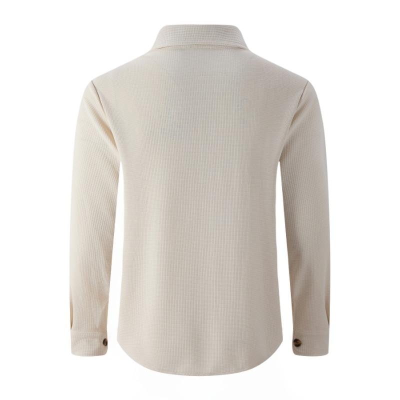 Herren Langarm Waffelstrick Button-Down Hemdjacke Lässig Lockerer Schnitt Shacket mit Taschen