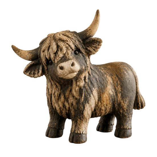 Warm Rustic Interior Ornaments Farmhouse Highland Cow Figurine, Resin Scottish Bull Statue, Durable Sculpture for Office Tabletop Ornament,