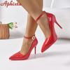 Fashion Aphixta Crystals Pearl Belt Round Buckle 3.94 Inch Stiletto Heels Pumps Women Pimp Pointed Toe Shoes Super Big Size 51 52 53