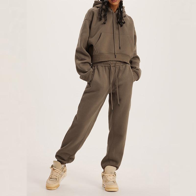 Women's Sweatshirt Set Fashion Hooded Round Neck Long Sleeve Top Casual Loose Warm Two-piece Set