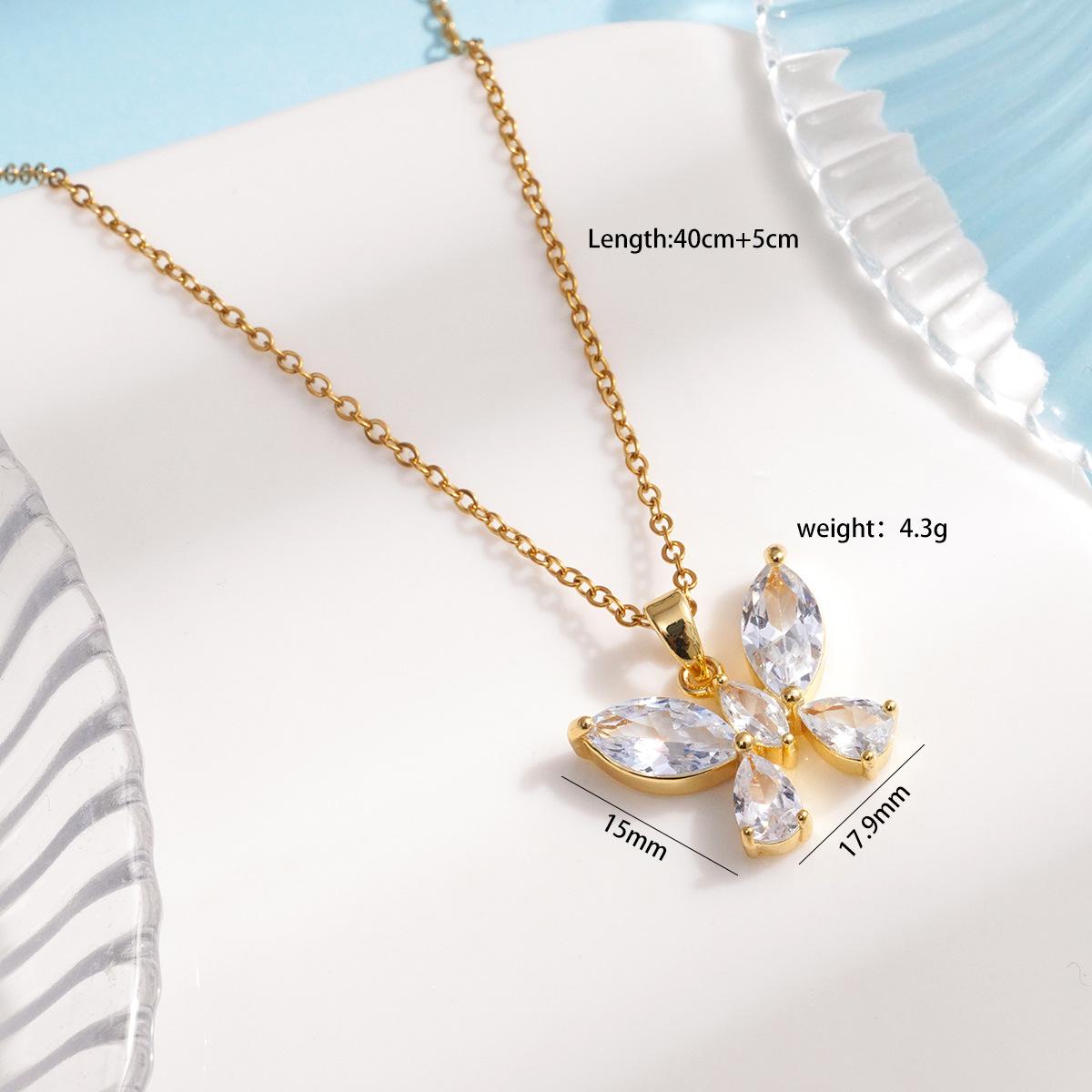

Sweet Colorful Zircon Butterfly Pendant Necklace Cute Stainless Steel Chain Jewelry Gifts for Women Teen Girls
