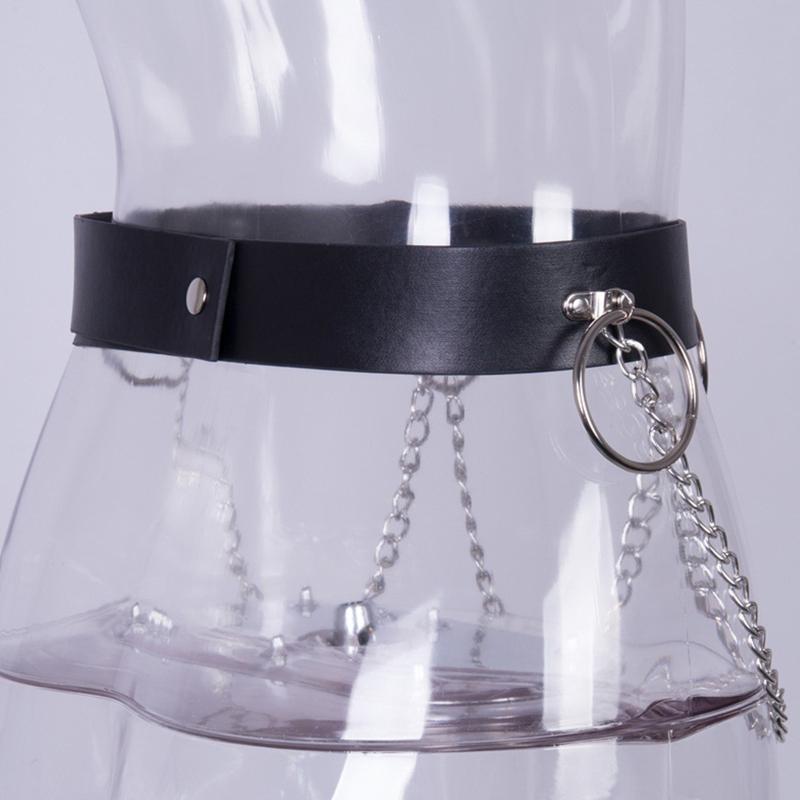 Gothic Waist Chain Alloy and PU Leather Body Chains with Rounded Circle Decor Body Straps Accessories for Women and Girl