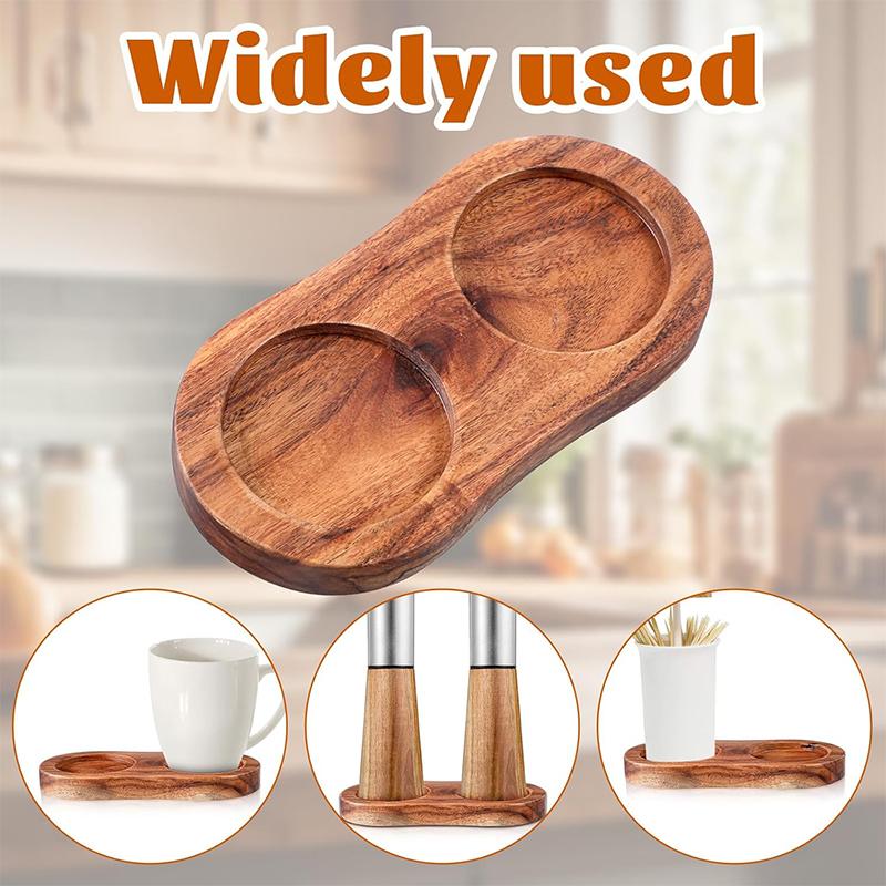 Salt and Pepper Mill Tray Acacia Wood Pepper and Salt Grinder Stand Kitchen Pepper Mill Holder Rest Dining Table Protector JT554