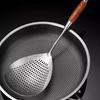 Large Colander Ergonomic Wooden Handle Large Capacity Quick Drain Triangular Holes Stainless Steel 304 Food Grade Large Slotted Spoon