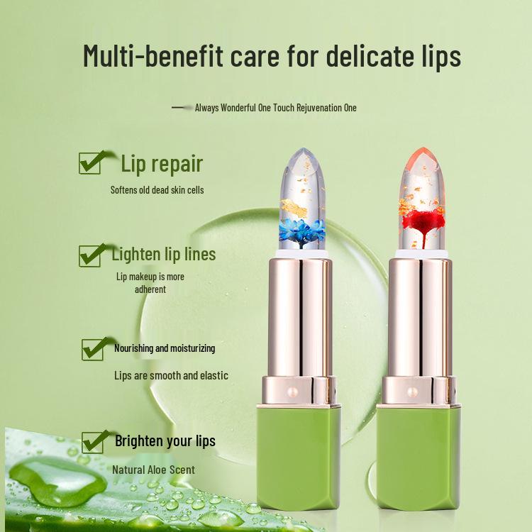 

Aloe Vera Jelly Lipstick: Color-Changing, Gold Foil, Moisturizing, Temp-Responsive, Nourishing.