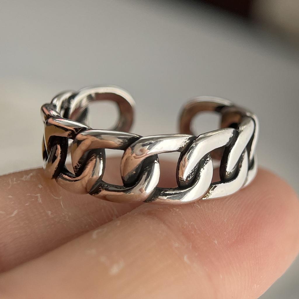 925 Sterling Silver Rings for Women Couple Minimalist Handmade Simple Retro Chain Ring Fine Jewelry Gift Prevent Allergy