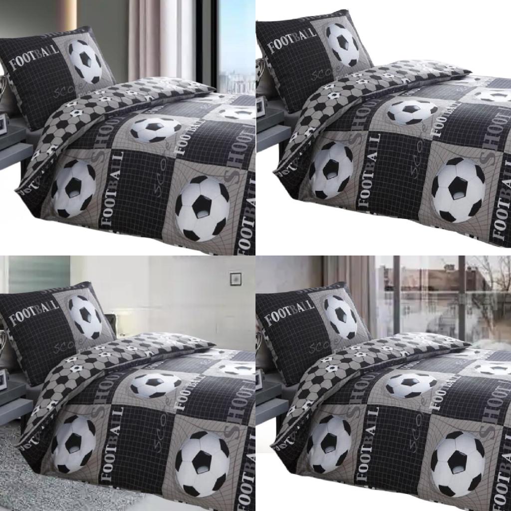 Cartoon Football Bedding Set With Satin Weave For Kids Room Sleep Comfort