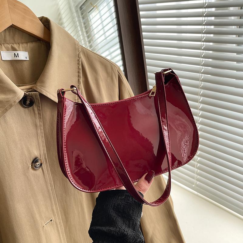 Stylish Casual Women s Underarm Bag Glossy PU Shoulder Bag Lightweight Solid Color Handbag for Outings Commute
