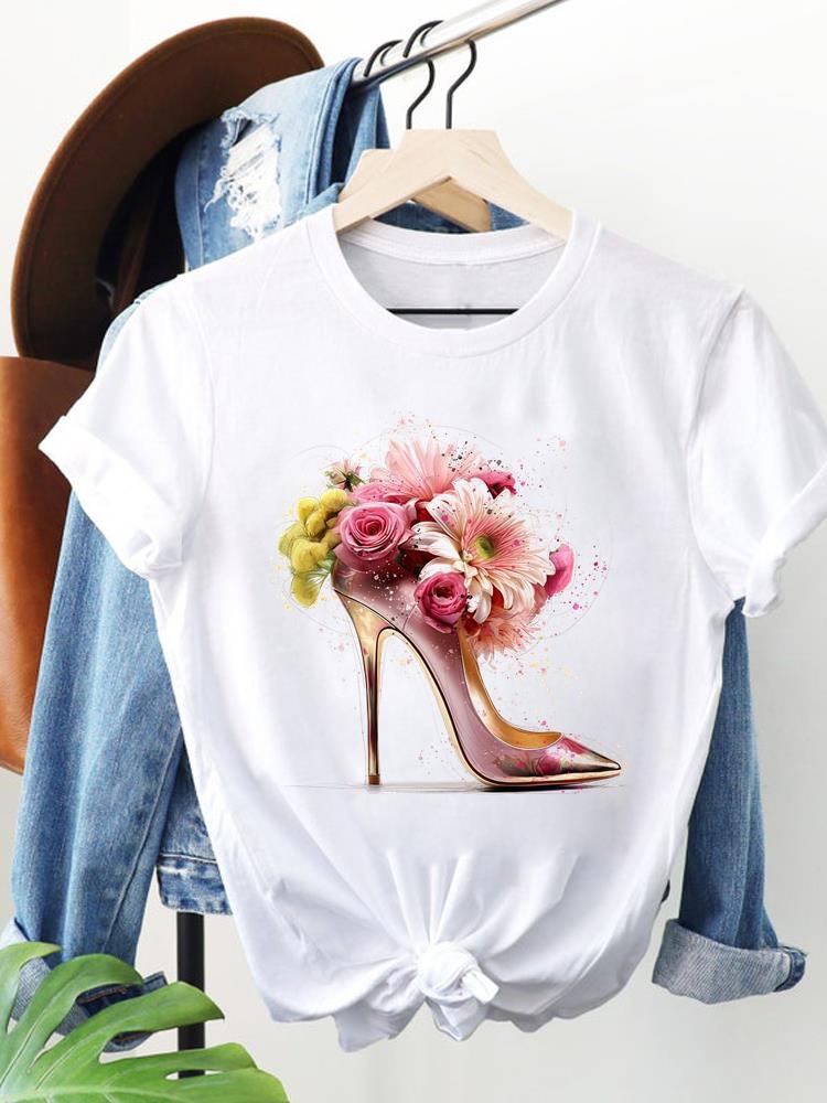 (Asian Size) Clothing T Shirt Women plant flower trend Fashion Tee Top Woman Print Female Short Sleeve Graphic T-shirts