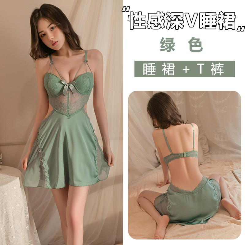 Steel tray gathers with chest pad female sexy charming pure desire spice girl nightdress lace hollow back