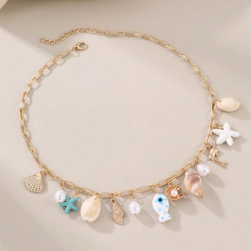 Nautical Inspired Pendant Necklace For Women With Geometric Shell Design Summer