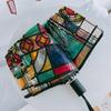 Transparent Glass Painted Umbrella 70% off Automatic Trendy Straight-Handle Umbrella Cute Folding Umbrella for Children and Adults Hepburn Style