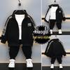 Boys' Trendy Fleece-Lined Zip-Up Cardigan & Pants Set for Autumn and Winter