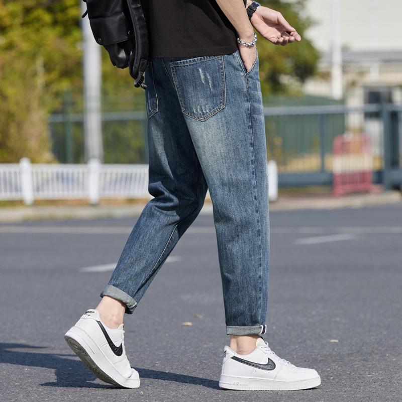 Męskie jeansy wiosenno-letnie, wszechstronne i modne, luźne, retro, koreański styl, męskie casualowe, mikro spodnie typu harem