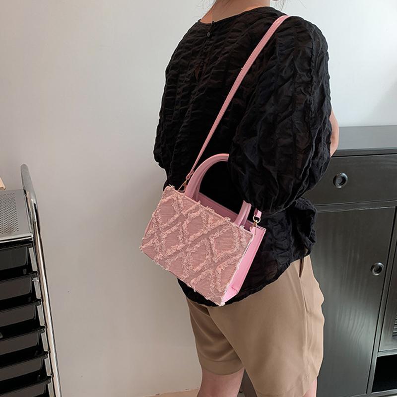 Women's Small Square Bag Diamond Shaped Pattern Raw Edge Shoulder Bag Fashion Trend Crossbody Bag Female Handbag CLE