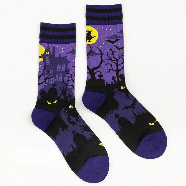 Gothic Dark Retro Jacquard Skateboard Mid-Tube Cotton Socks - Spring/Summer Trendy Unisex Style