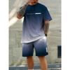 Trendy Gradient Color Short Sleeve T Shirt Shorts Set Plus Size Vacation Beach T-shirt Shorts 2-piece Set Loose Men's Clothing