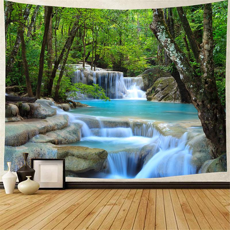VIKAMA Forest Stream Scenery Tapestry Fresh Green Plant Moss Wall Hanging Art for Bedroom Living Room Dorm Washable Wall Decor