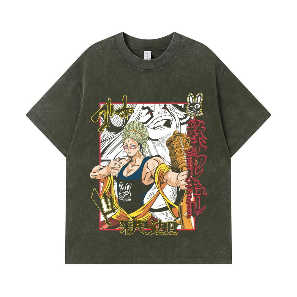 275 GSM Washed T-shirts 100 Cotton Record of Ragnarok V5 Buddha Print Unisex Heavy Cotton T Shirt S армия зеленый 2190₽
