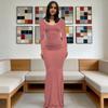 Rochie Maxi cu Mâneci Lungi pentru Femei Toamnă Casual Gât Rotund Rochie Lungă Slim Fit Bodycon Cu Volane Rochie de Cocktail
