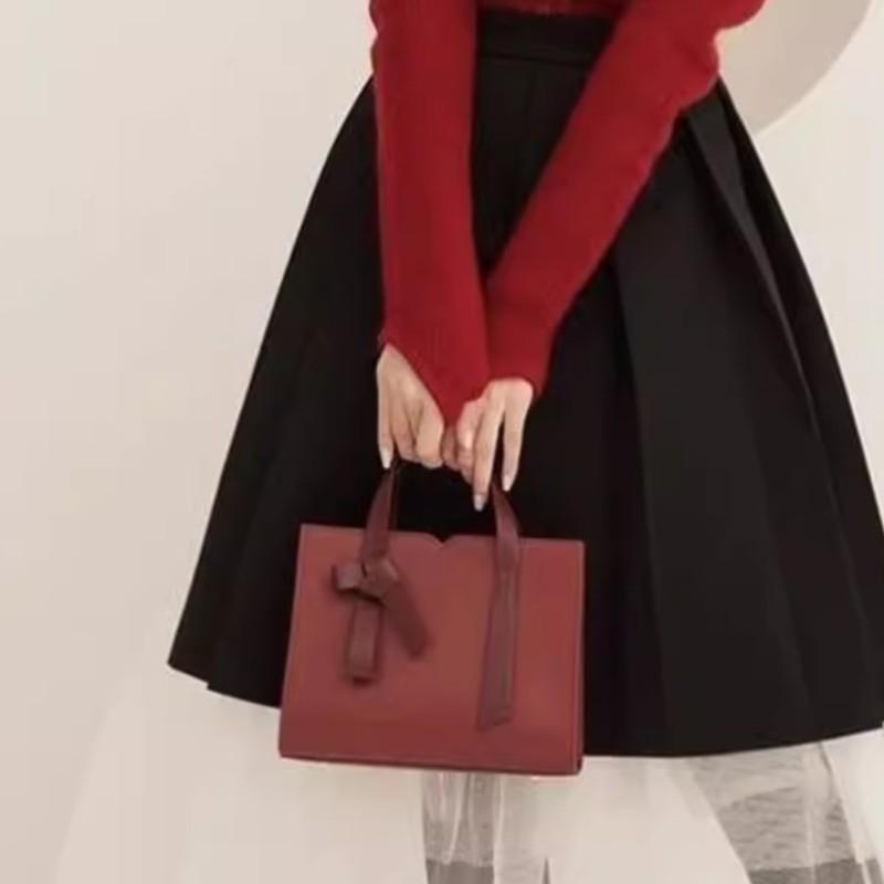 JIAERDI Sweet Cute Bow Handbag Women Retro Red Elegant Shoulder Bag Ladies Square Leather Large Capacity Crossbody Bag Chic 2025