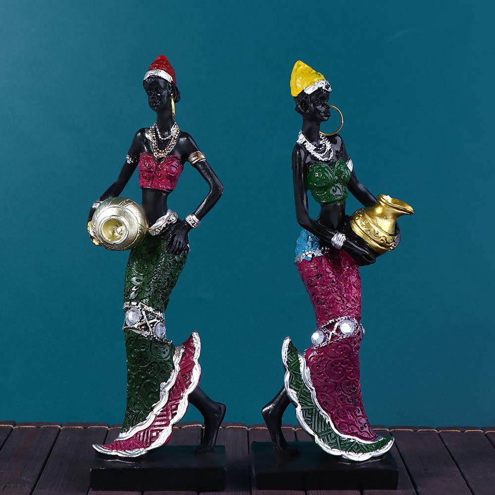 Vintage Art Design Easy to Use Tribal Lady Figurines Desktop Ornament African Statue Resin Crafts